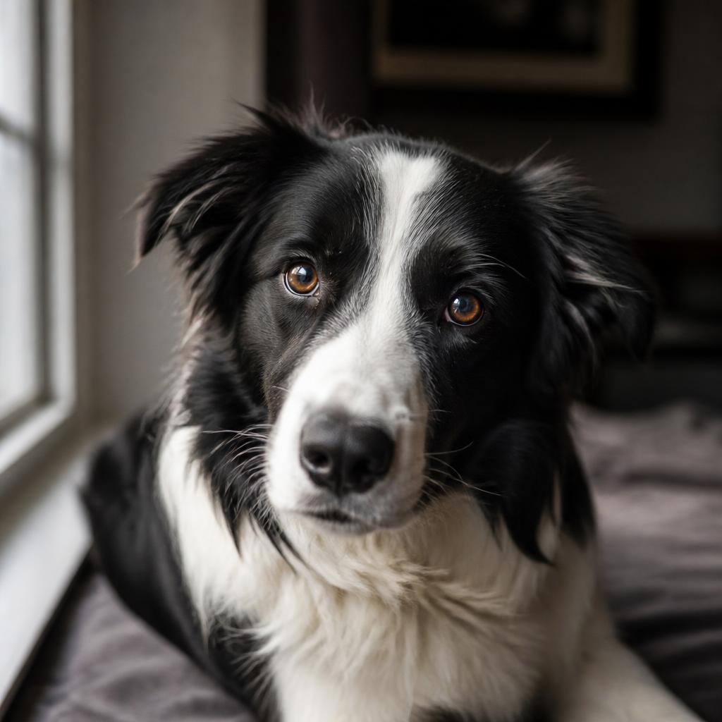 Portrait d'un chien border collie regardant vers la fenêtre